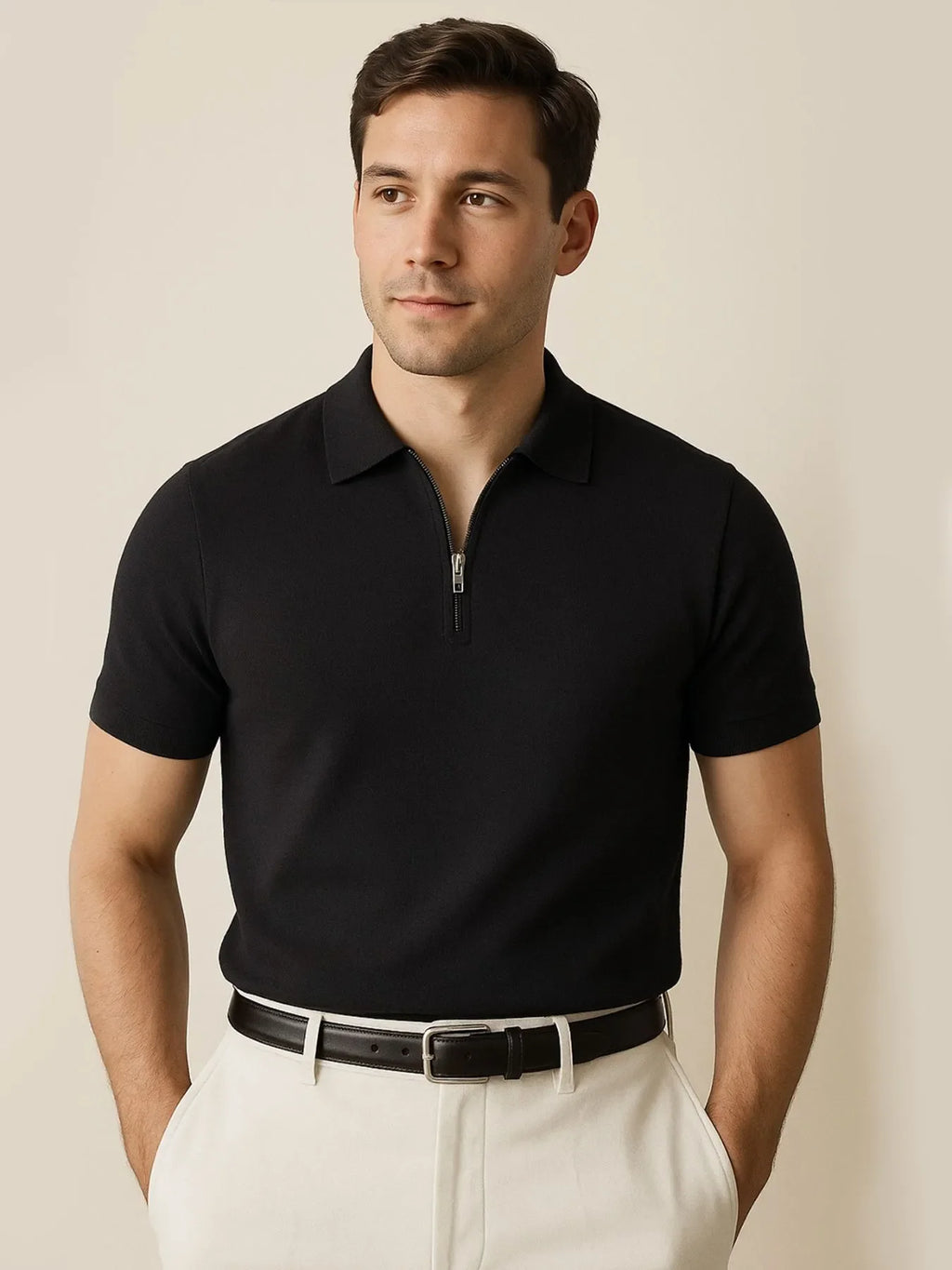Men's Full Size Zip Collar Short Sleeve Polo Plus SIze