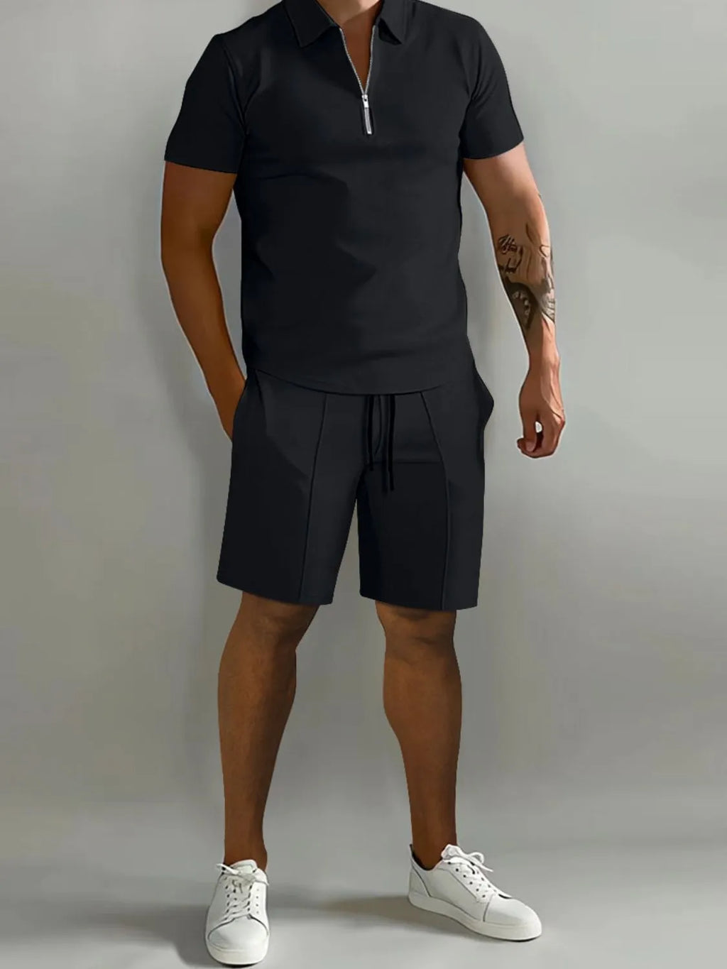 Men's Full Size Collared Neck Short Sleeve Top and Shorts Set Plus Size