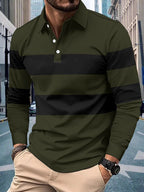 Men's Full Size Collared Contrast Striped Polo Plus Size