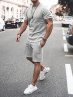 Men's Plus Size Round Neck Short Sleeve Top and Shorts Set