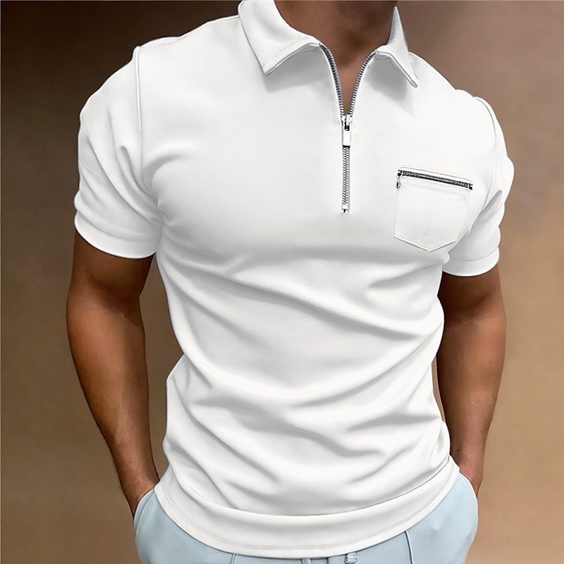 Men's Solid Color Lapel T-Shirt Short Sleeve with Pocket