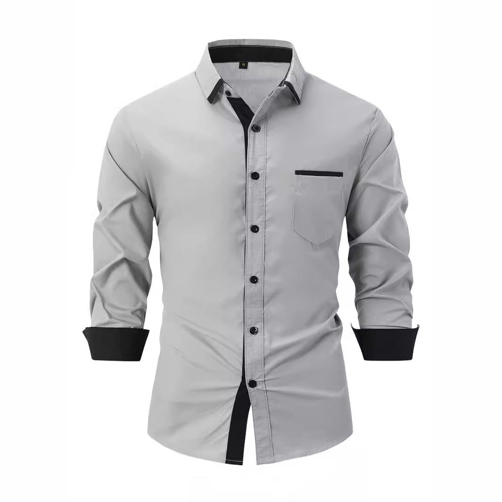 Men's Cotton Color-Matching Business Shirt Slim & Casual