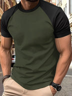 Men's Full Size Round Neck Contrast T-Shirt Plus Size