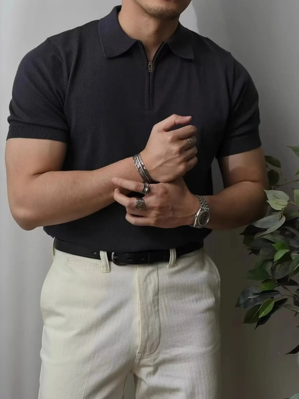 Men's Full Size Zip Collar Short Sleeve Polo Plus SIze