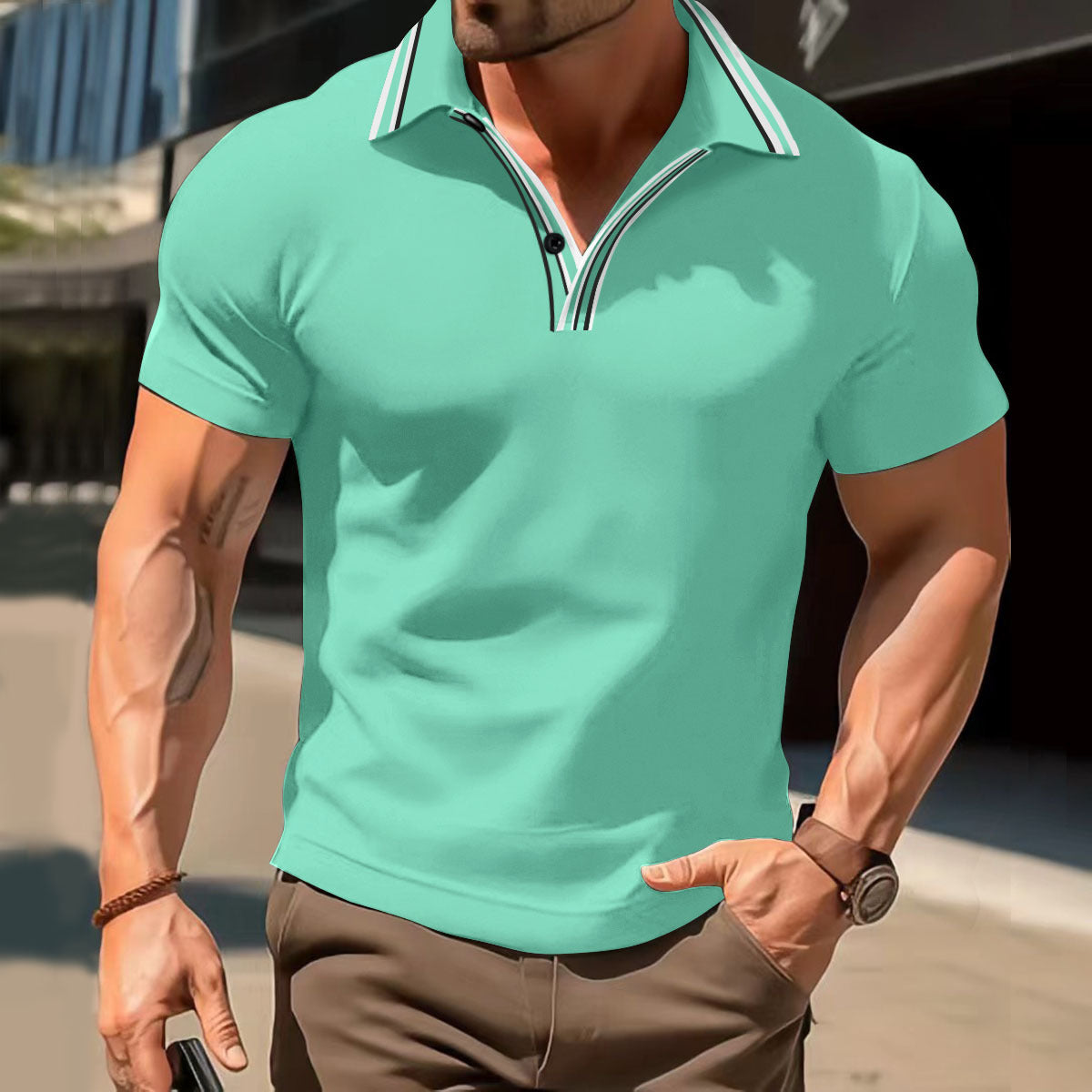 Men's V-Neck Button Business T-Shirt Versatile & Stylish