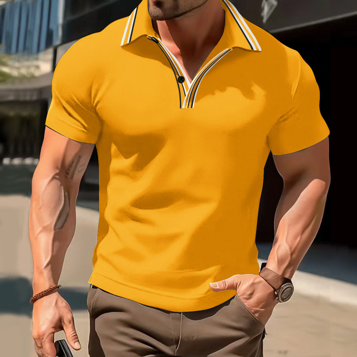 Men's V-Neck Button Business T-Shirt Versatile & Stylish