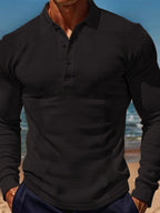 Men's Full Size Waffle-Knit Quarter Button Polo Plus Size