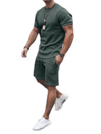 Men's Plus Size Round Neck Short Sleeve Top and Shorts Set