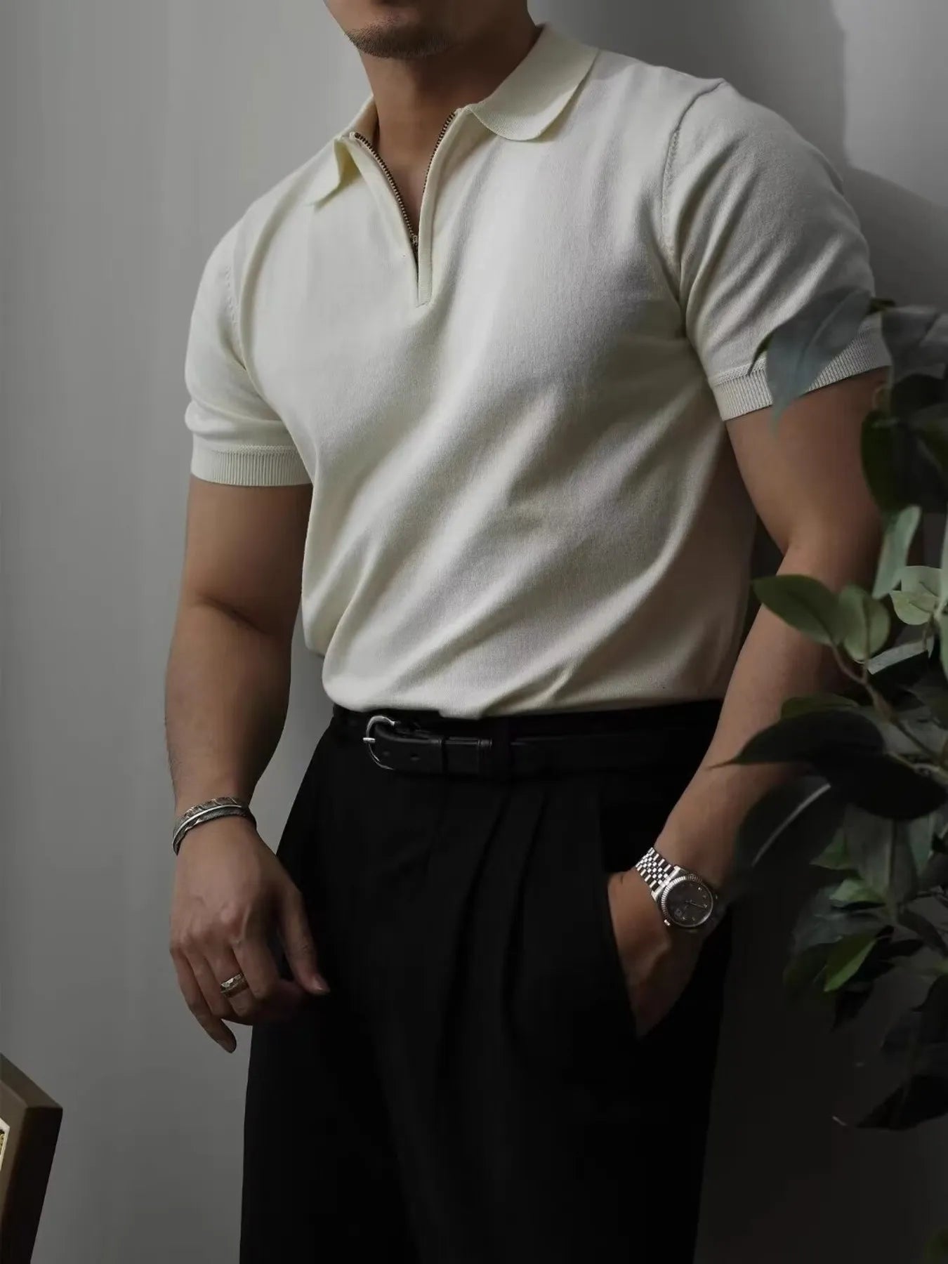 Men's Full Size Zip Collar Short Sleeve Polo Plus SIze