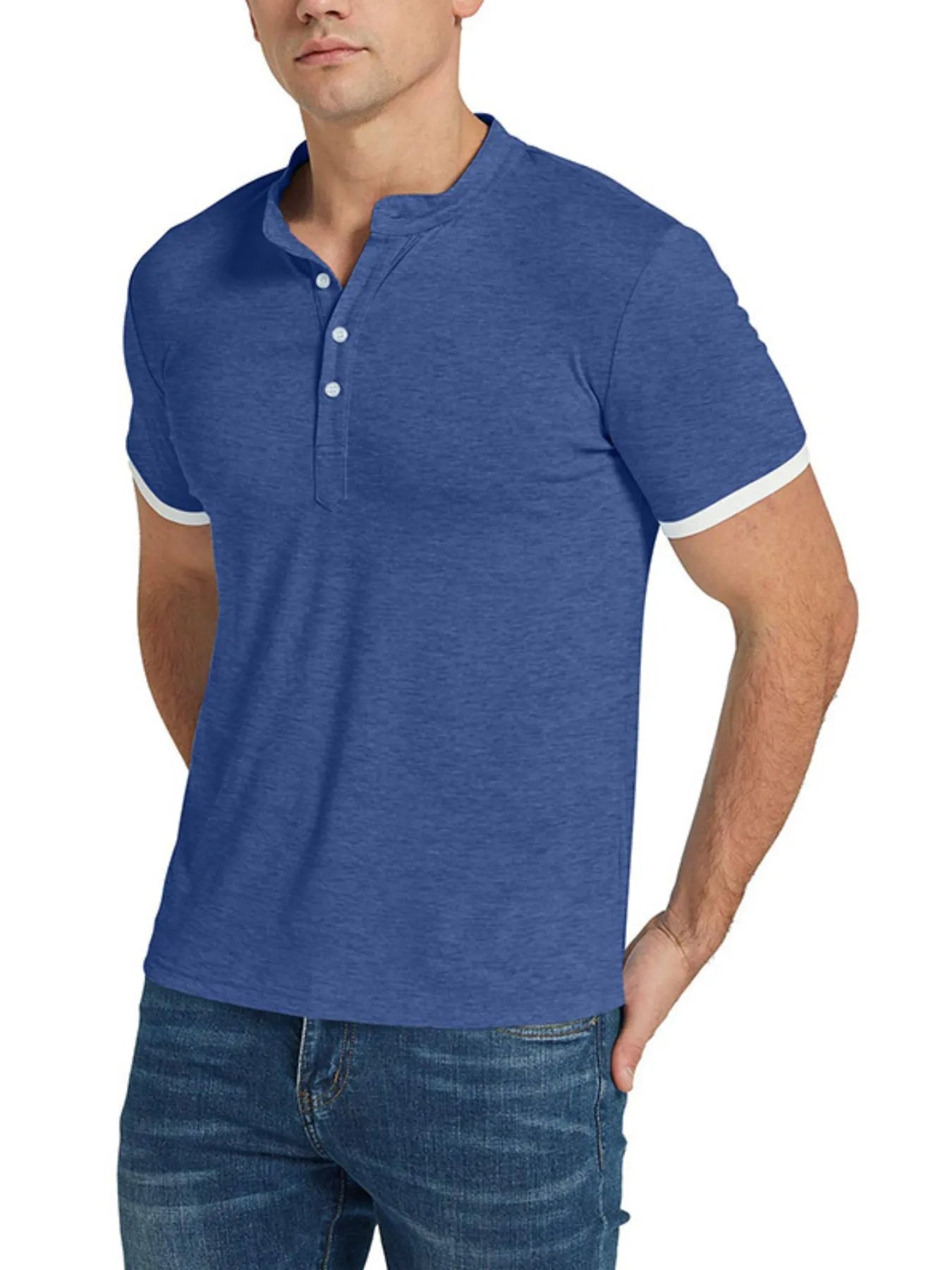 Men's Classic Contrast Trim Henley Top