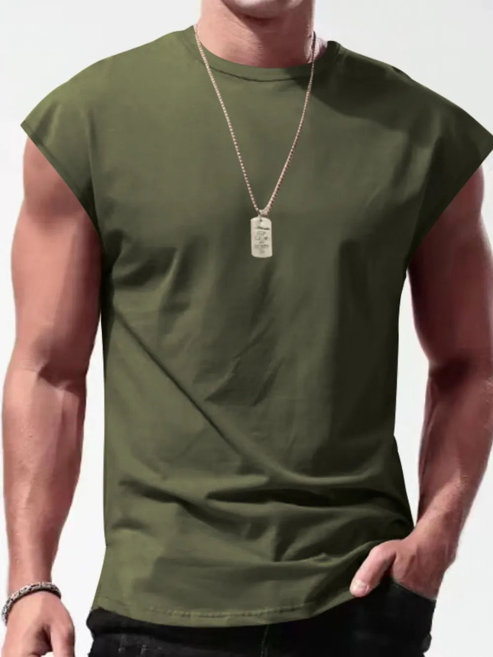 Men's Full Size Round Neck Cap Sleeve Tank Plus Size