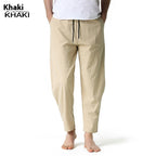 Men's Linen Cotton Loose Casual Pants Solid Color Loose Straight Trousers