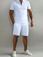 Men's Full Size Collared Neck Short Sleeve Top and Shorts Set Plus Size