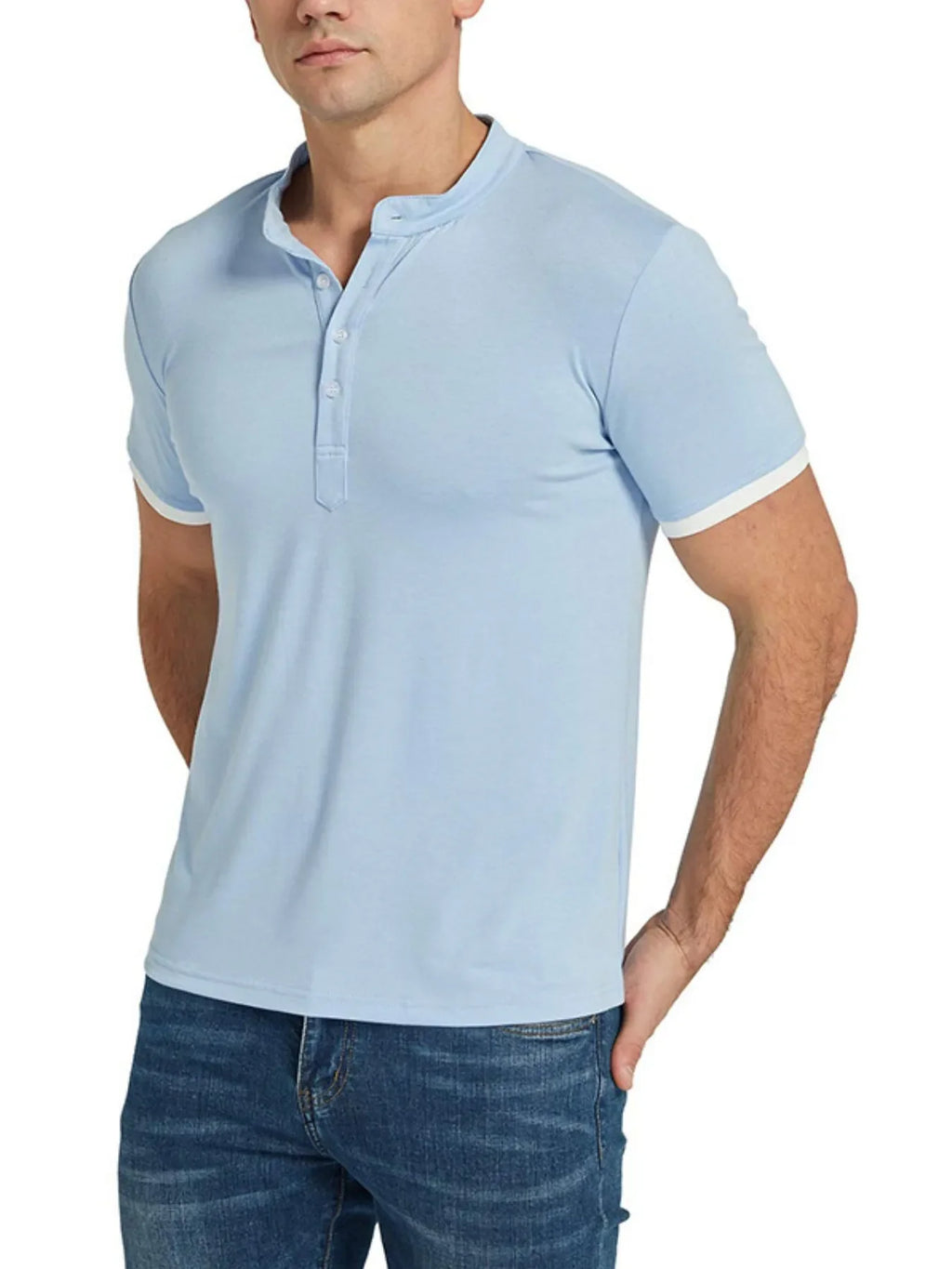 Men's Classic Contrast Trim Henley Top