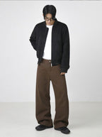Washed Cotton Retro Brown Straight-leg Trousers