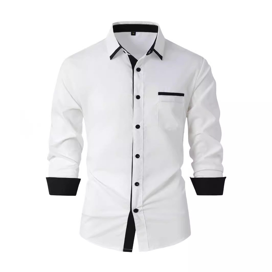 Men's Cotton Color-Matching Business Shirt Slim & Casual