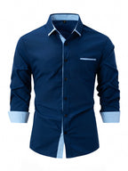 Men's Cotton Color-Matching Business Shirt Slim & Casual