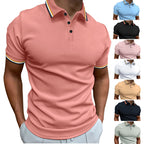 Men's Slim-Fit Polo Shirt Rib Striped T-Shirt Top