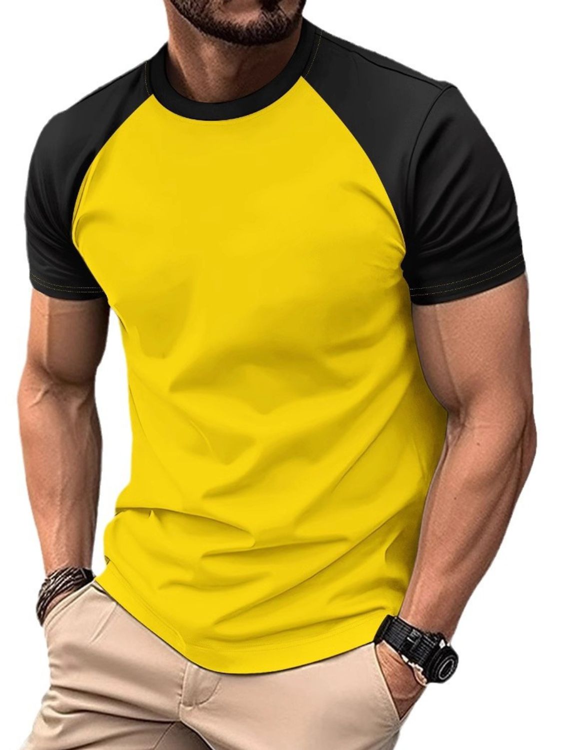 Men's Full Size Round Neck Contrast T-Shirt Plus Size