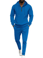 Men's Full Size Waffle-Knit Half Zipper Hoodie and Pants Set Plus Size