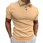 Men's Slim-Fit Polo Shirt Rib Striped T-Shirt Top