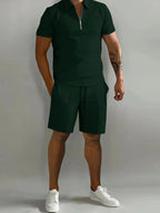 Men's Full Size Collared Neck Short Sleeve Top and Shorts Set Plus Size