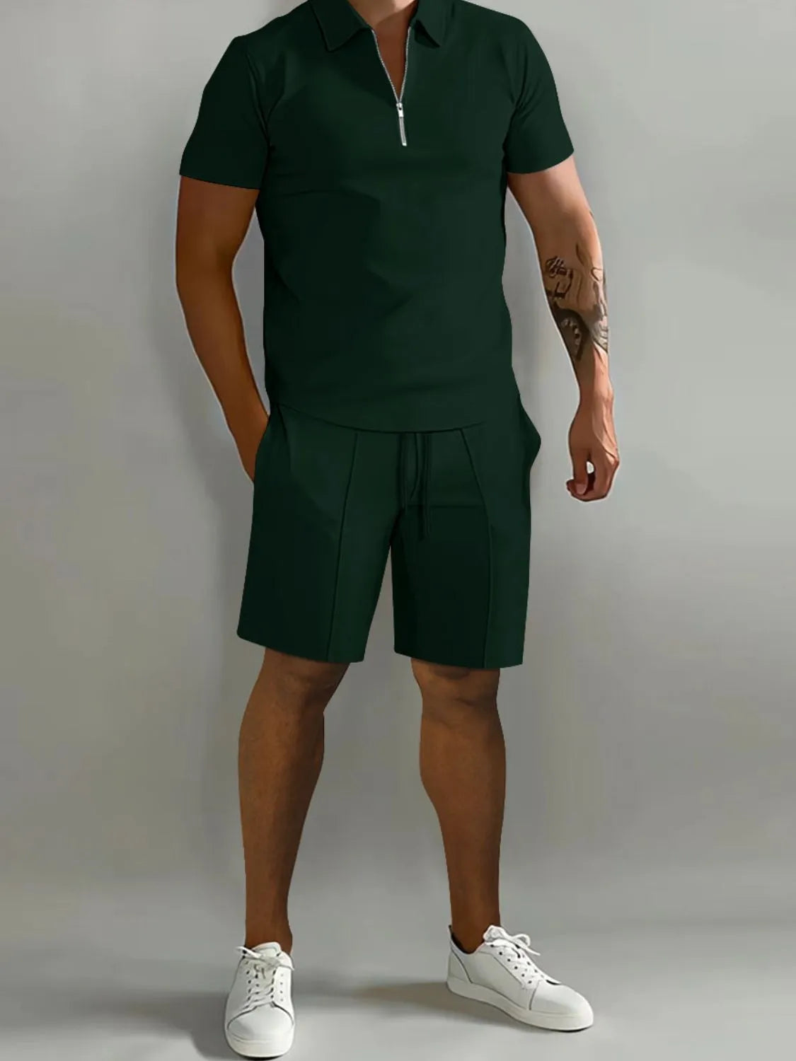 Men's Full Size Collared Neck Short Sleeve Top and Shorts Set Plus Size