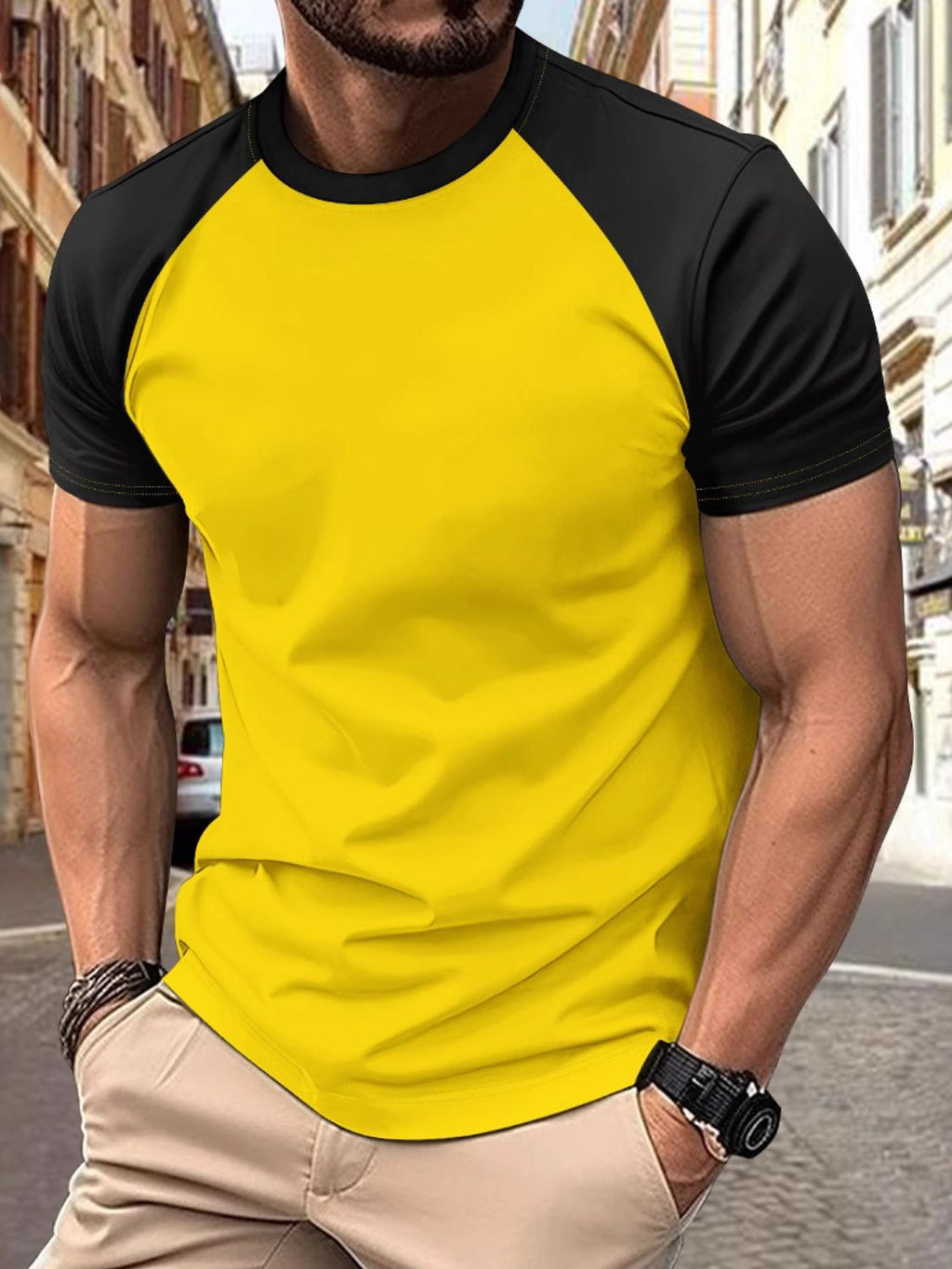 Men's Full Size Round Neck Contrast T-Shirt Plus Size