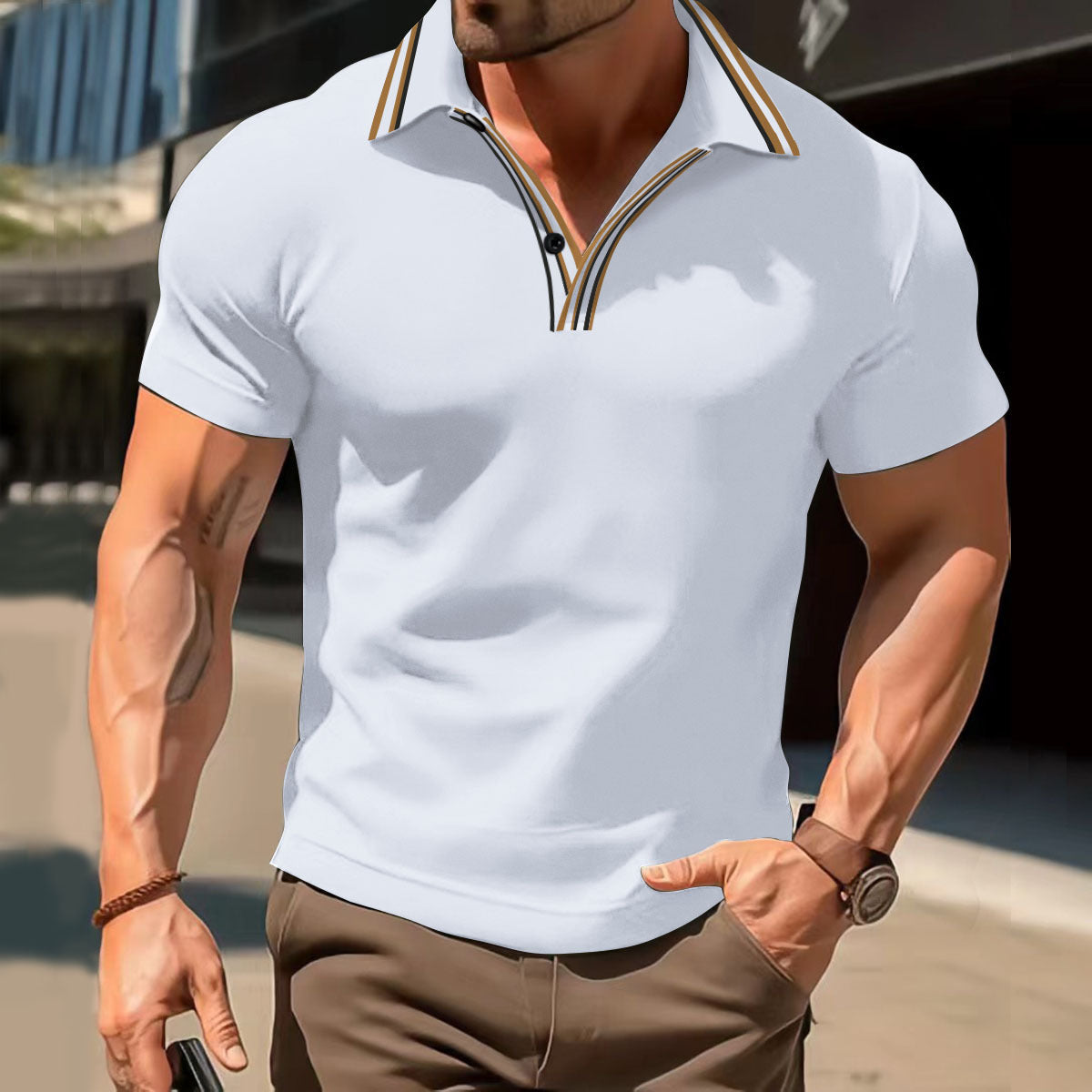 Men's V-Neck Button Business T-Shirt Versatile & Stylish