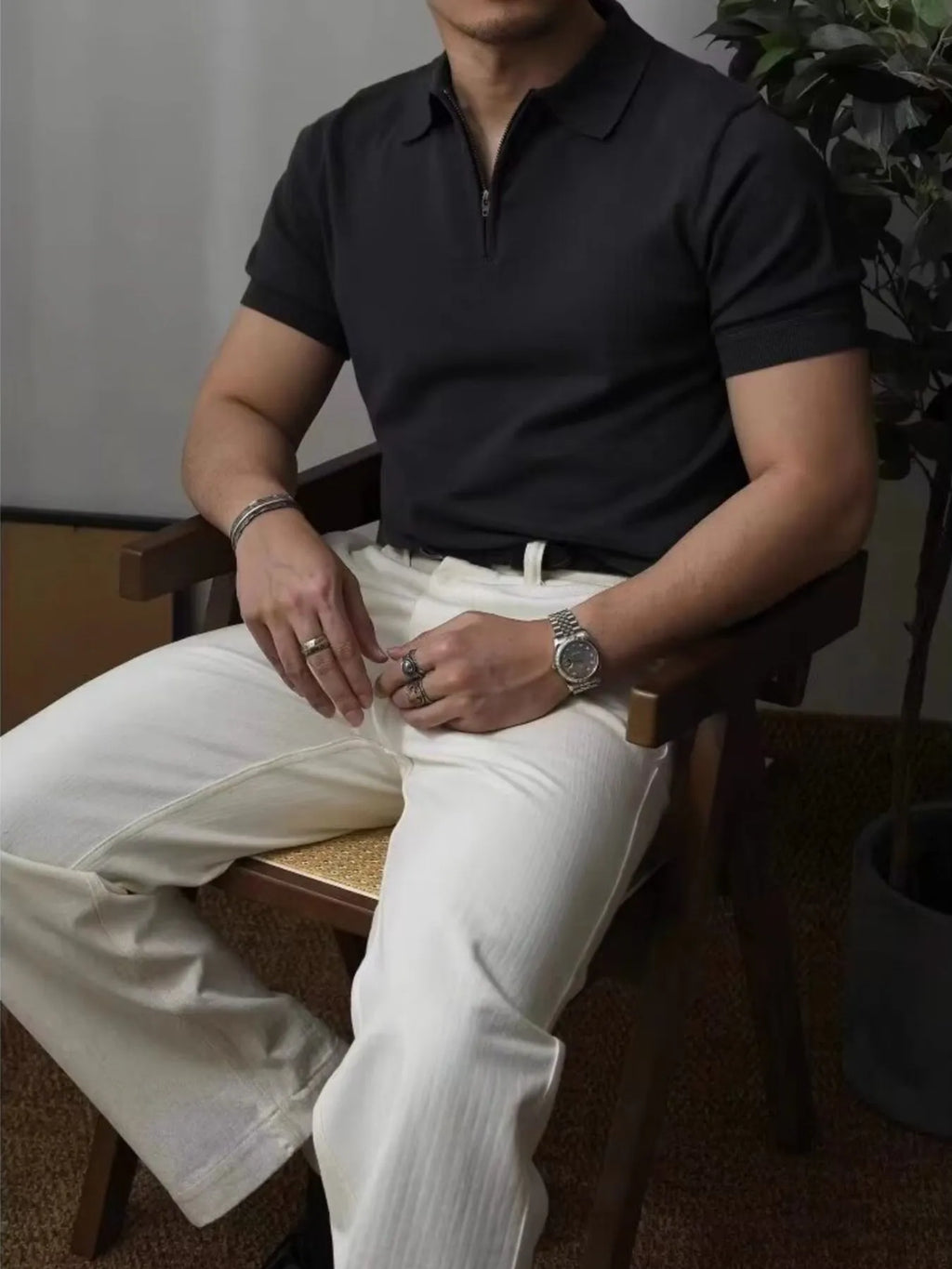 Men's Full Size Zip Collar Short Sleeve Polo Plus SIze