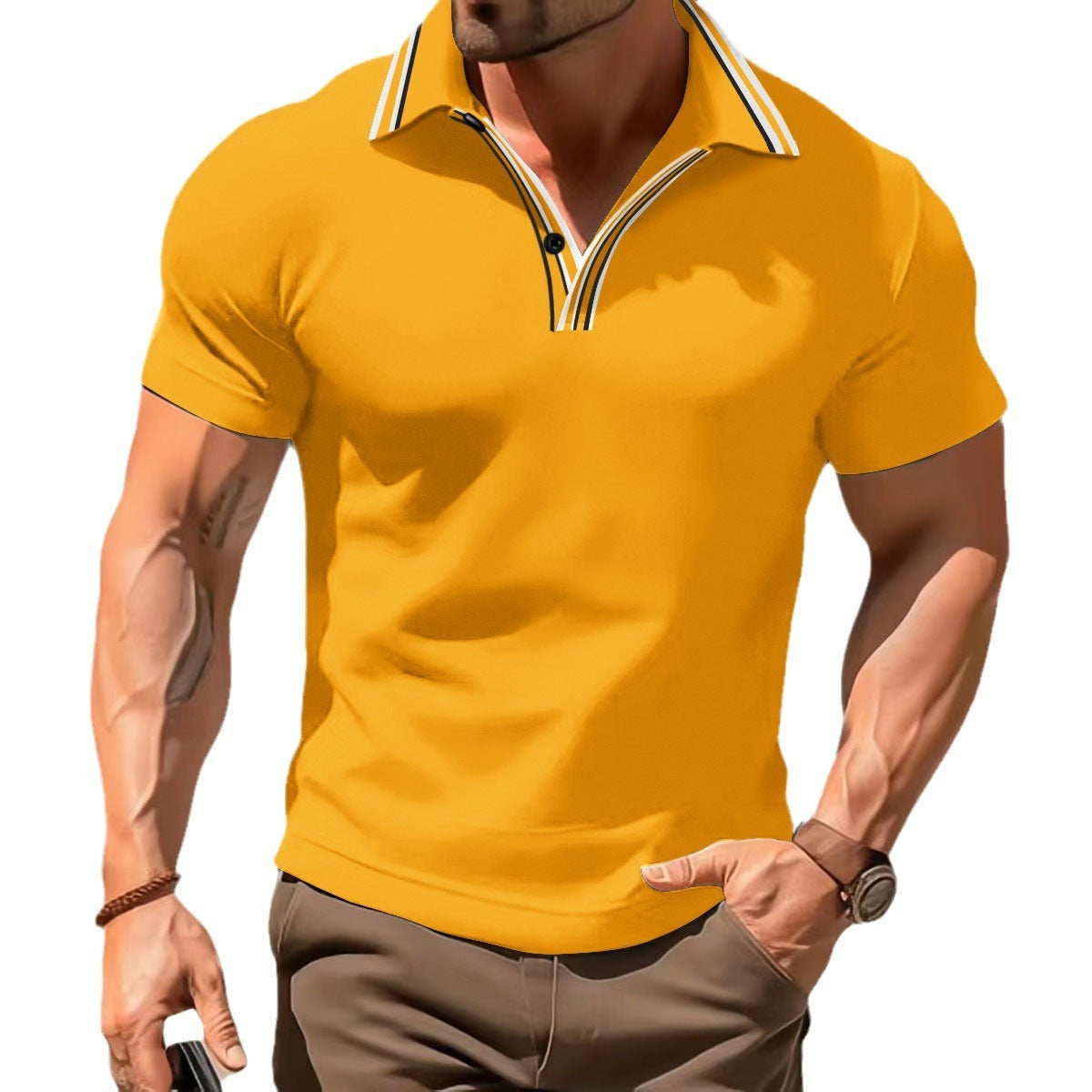 Men's V-Neck Button Business T-Shirt Versatile & Stylish
