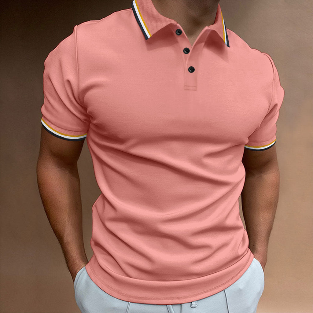Men's Slim-Fit Polo Shirt Rib Striped T-Shirt Top
