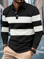 Men's Full Size Collared Contrast Striped Polo Plus Size