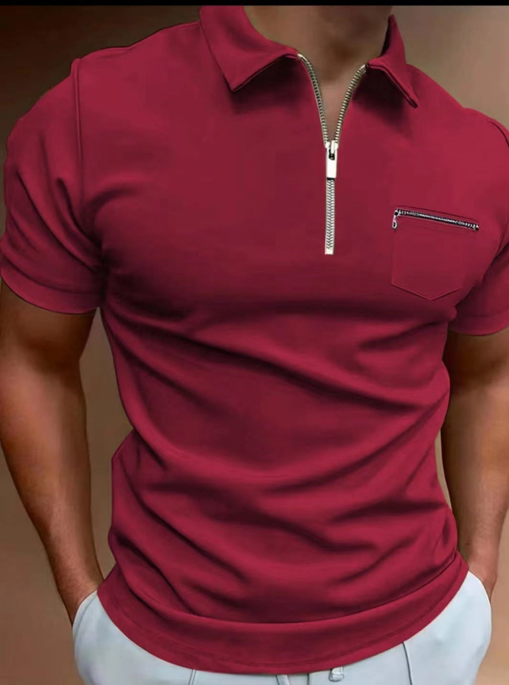 Men's Solid Color Lapel T-Shirt Short Sleeve with Pocket