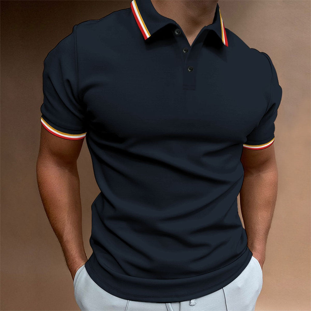 Men's Slim-Fit Polo Shirt Rib Striped T-Shirt Top