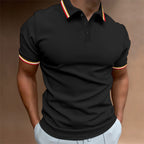 Men's Slim-Fit Polo Shirt Rib Striped T-Shirt Top