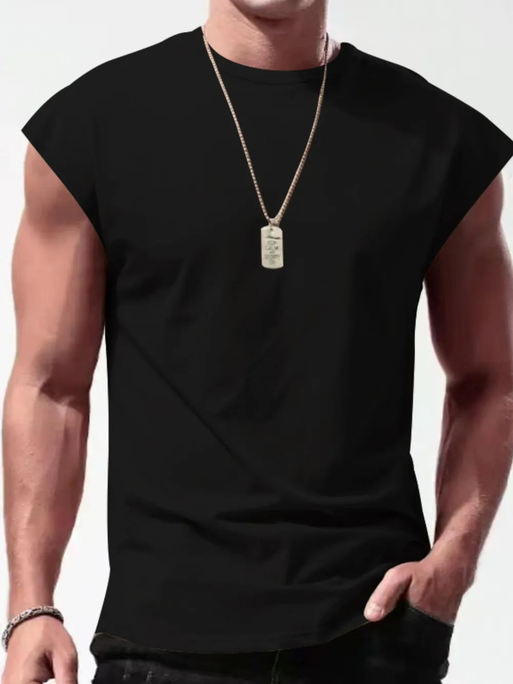 Men's Full Size Round Neck Cap Sleeve Tank Plus Size