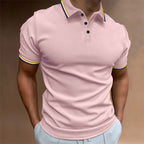 Men's Slim-Fit Polo Shirt Rib Striped T-Shirt Top