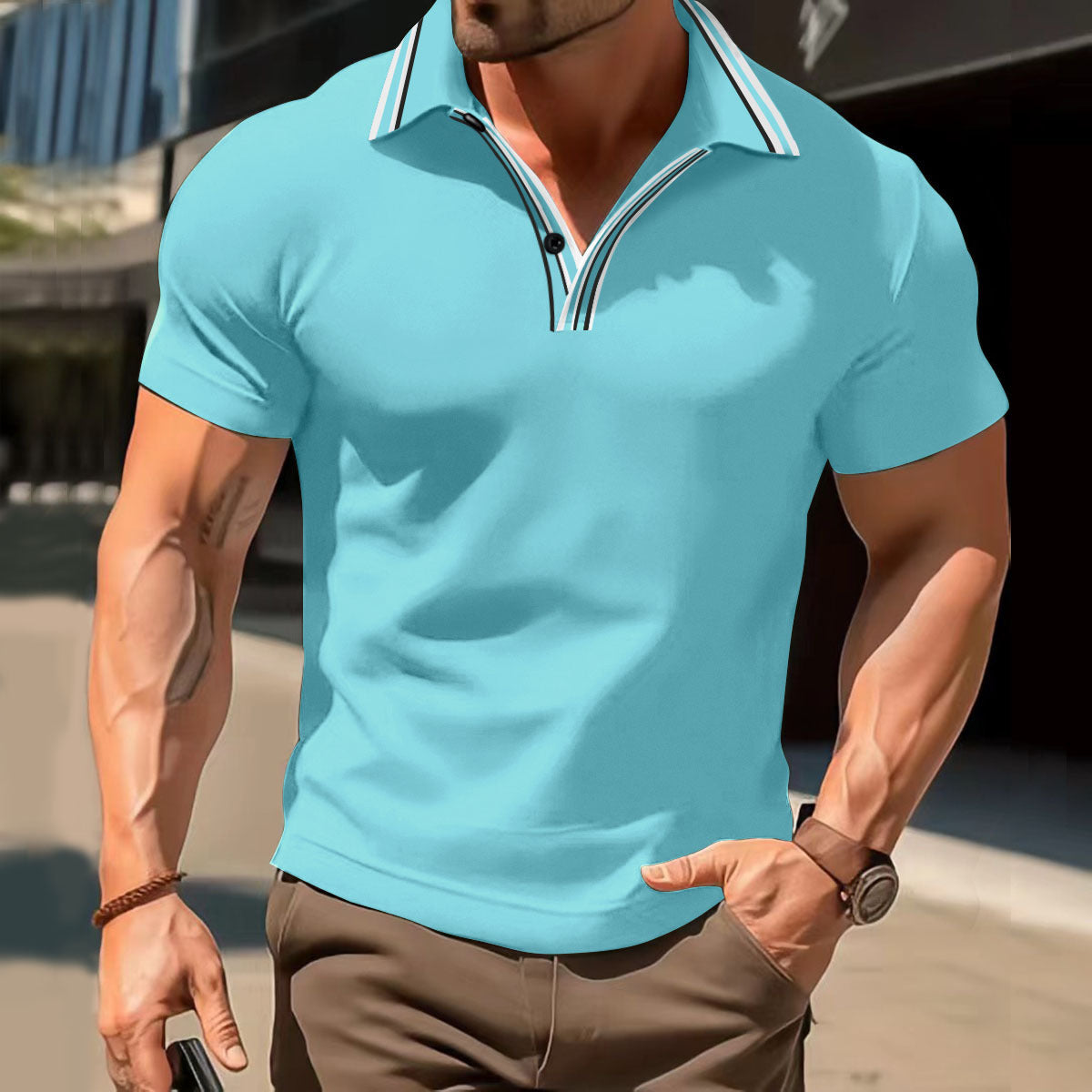 Men's V-Neck Button Business T-Shirt Versatile & Stylish