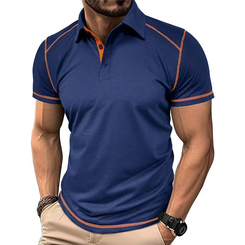 Men's Lapel Contrast Color Short Sleeve Polo Shirt