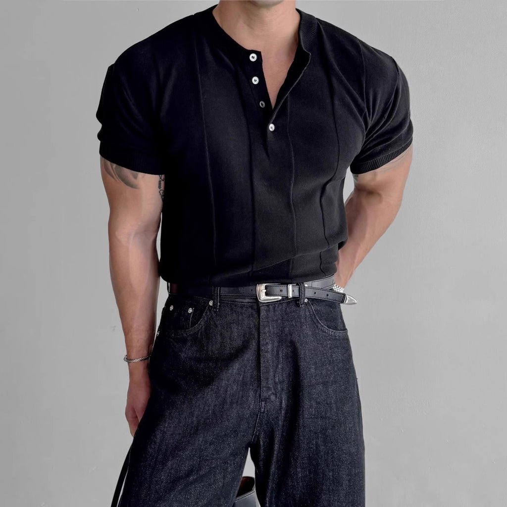 Vertical Stripes Slim Fit Business Ice Silk T-shirt