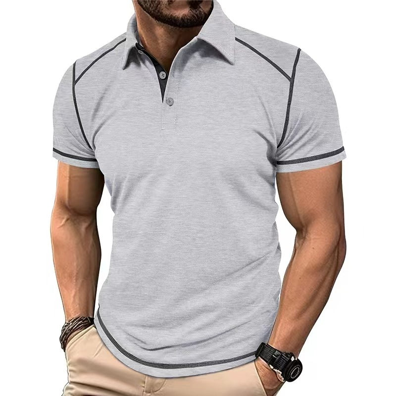 Men's Lapel Contrast Color Short Sleeve Polo Shirt