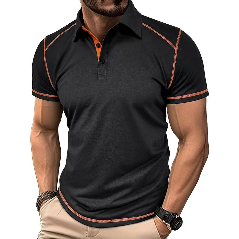 Men's Lapel Contrast Color Short Sleeve Polo Shirt