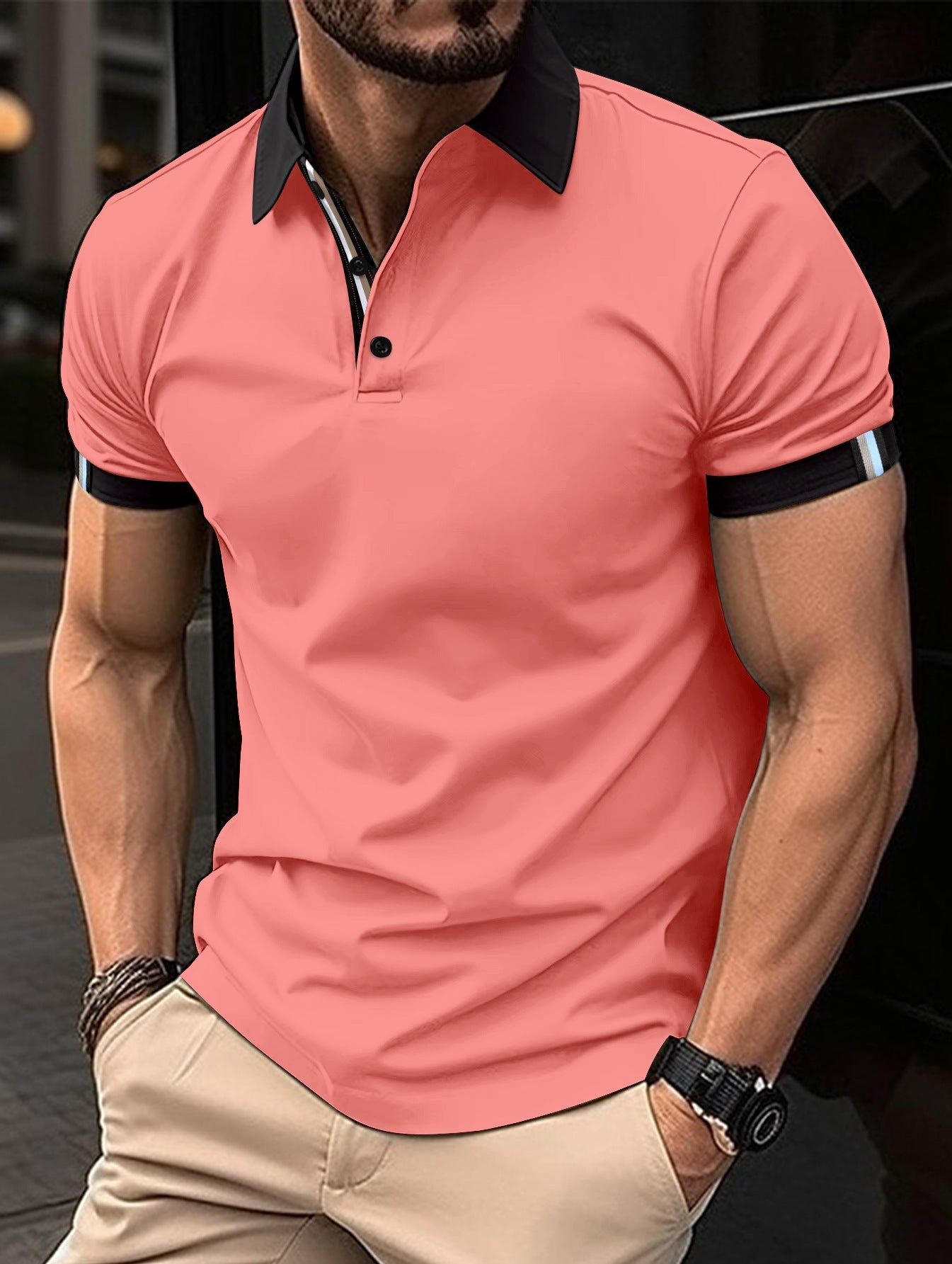 Men's Casual Button-Up Solid Color Short Sleeve Shirt