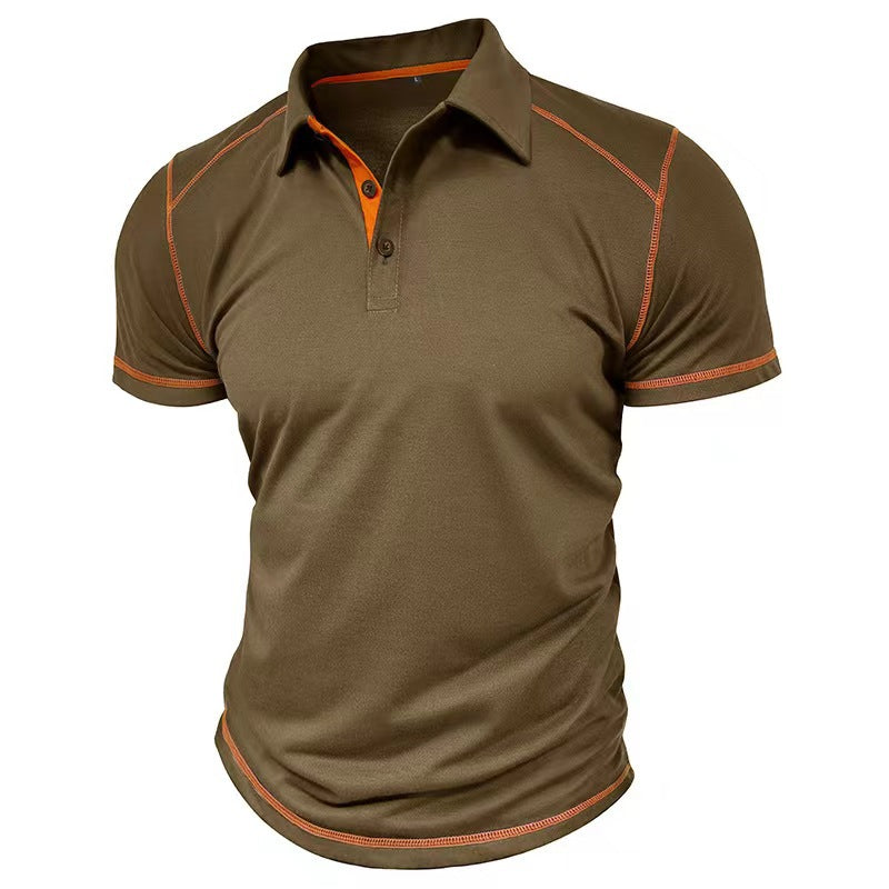 Men's Lapel Contrast Color Short Sleeve Polo Shirt