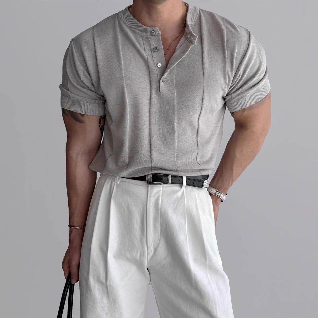 Vertical Stripes Slim Fit Business Ice Silk T-shirt