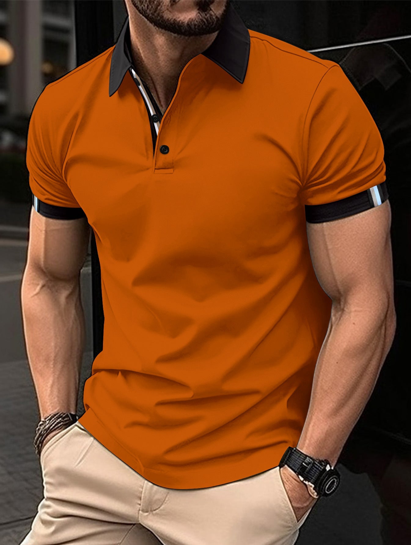 Men's Casual Button-Up Solid Color Short Sleeve Shirt