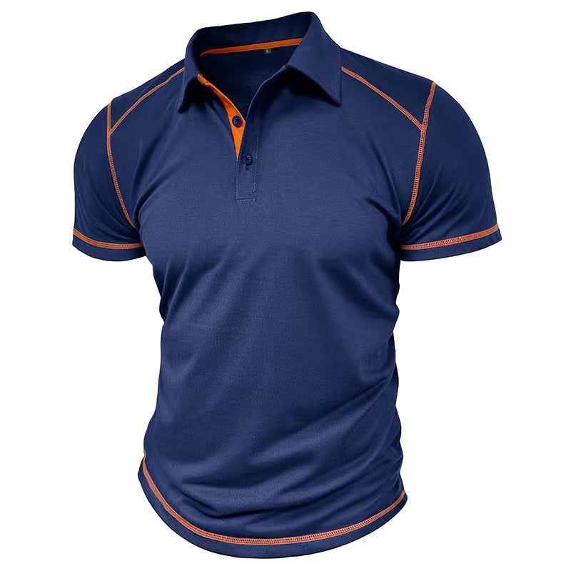 Men's Lapel Contrast Color Short Sleeve Polo Shirt