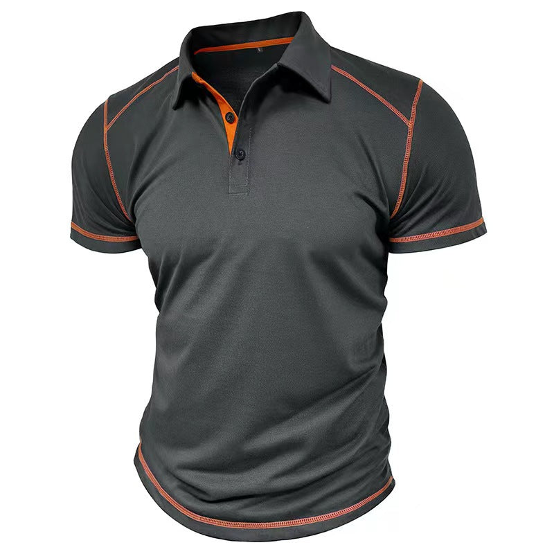 Men's Lapel Contrast Color Short Sleeve Polo Shirt
