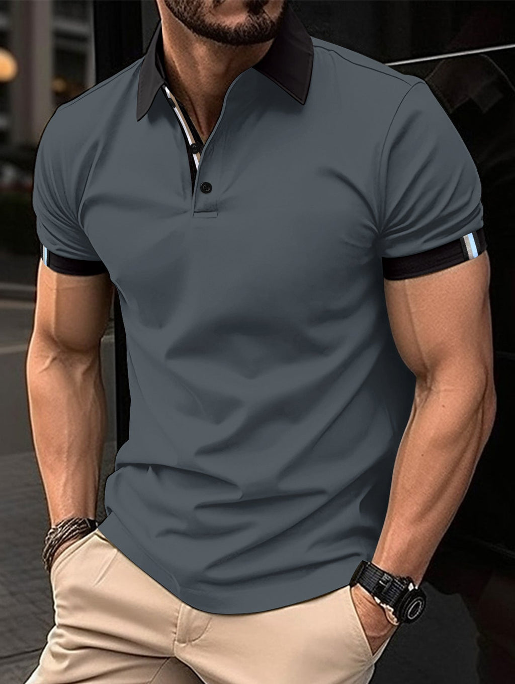 Men's Casual Button-Up Solid Color Short Sleeve Shirt